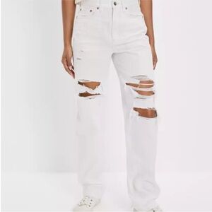 NWT American Eagle Outfitters Highest Rise Baggy Straight Ripped White Jean